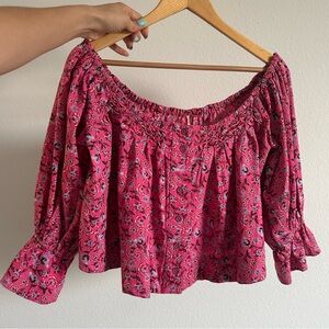 Free People Floral Pink Off the Shoulder Top